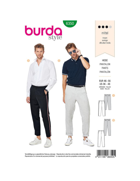 Patron Burda 6350 - Pantalon pour hommes