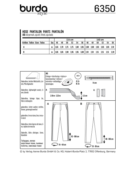 Patron Burda 6350 - Pantalon pour hommes