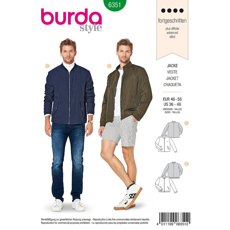 Patron Burda 6351 - Veste pour hommes