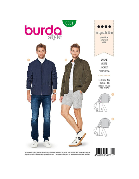 Patron Burda 6351 - Veste pour hommes