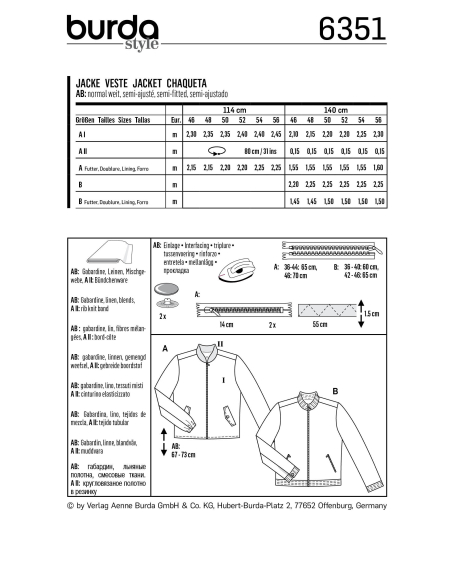Patron Burda 6351 - Veste pour hommes