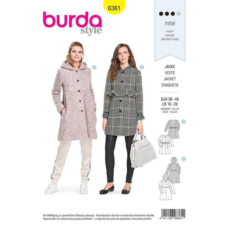 Patron Burda 6361 - Longue veste pour dames