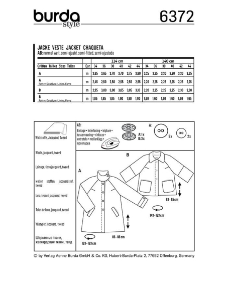 Patron Burda 6372 - Manteau pour dames