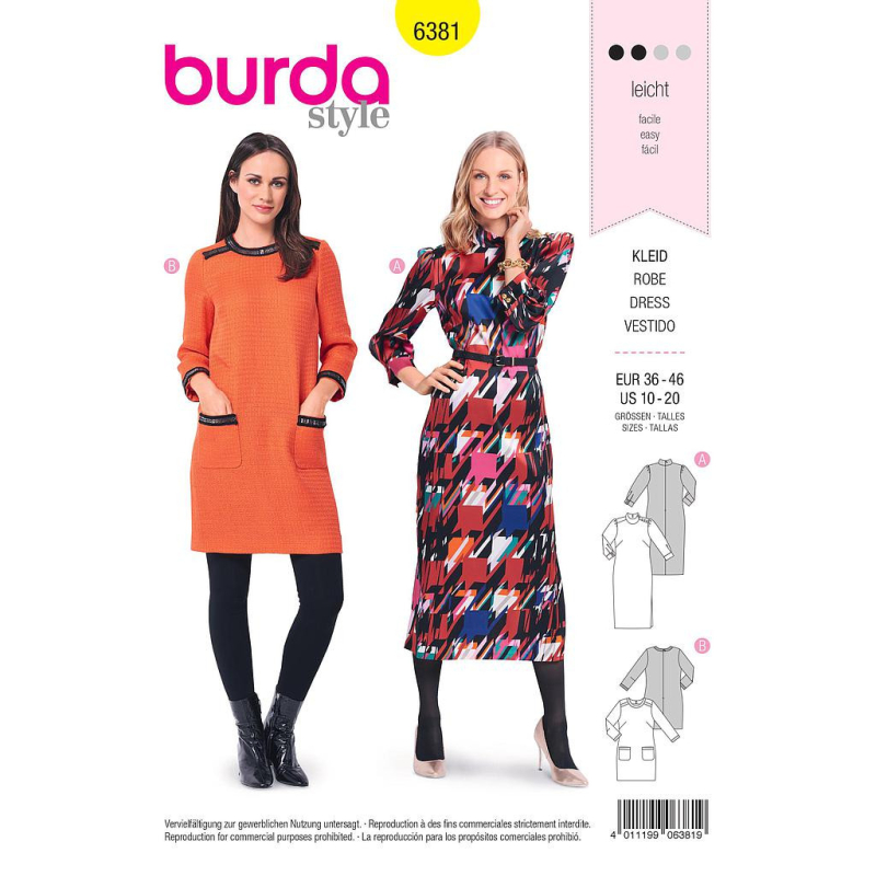 Patron Burda 6381 - Robe pour dames