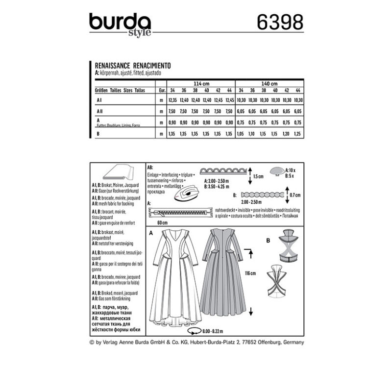 Patron Burda Carnaval 6398 - Déguisement Historique Renaissance Femme