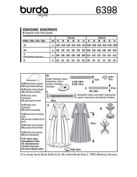 Patron Burda Carnaval 6398 - Déguisement Historique Renaissance Femme
