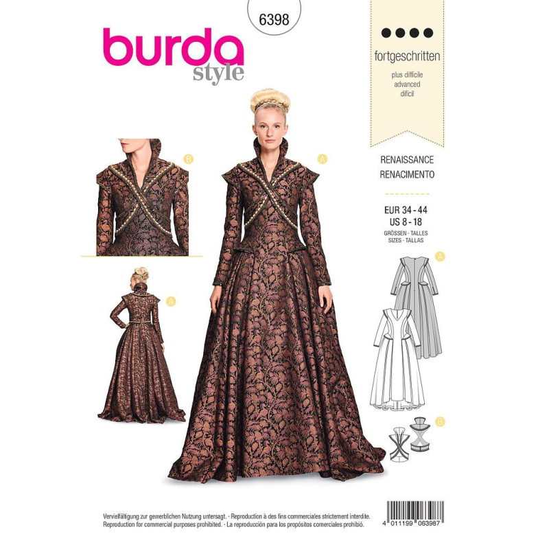 Patron Burda Carnaval 6398 - Déguisement Historique Renaissance Femme