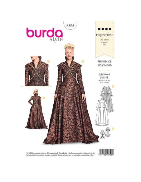 Patron Burda Carnaval 6398 - Déguisement Historique Renaissance Femme