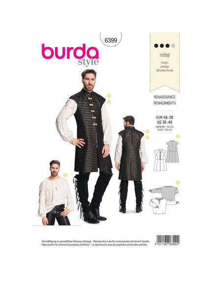 Patron Burda Carnaval 6399 - Déguisement Historique Renaissance - Homme
