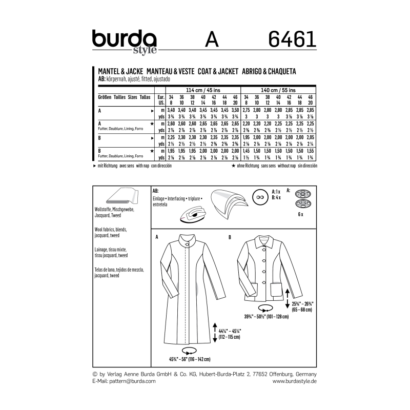 Patron Burda 6461 - Manteau et veste