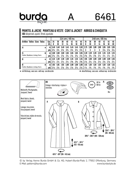 Patron Burda 6461 - Manteau et veste