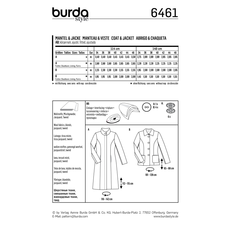 Patron Burda 6461 - Manteau et veste