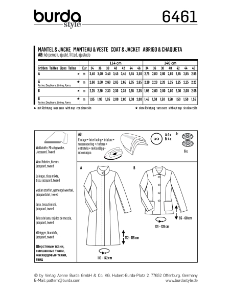 Patron Burda 6461 - Manteau et veste