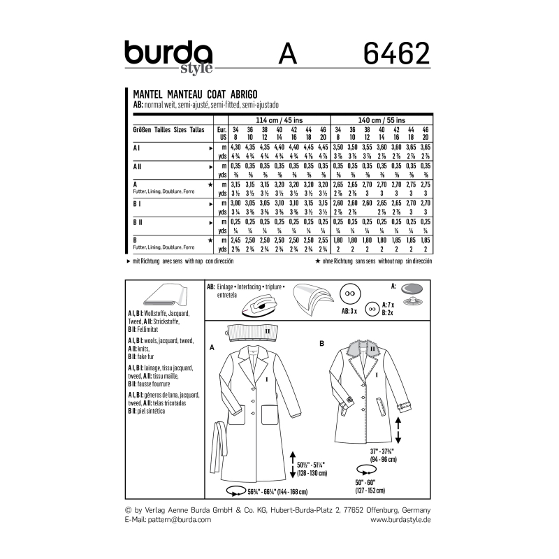 Patron Burda 6462 - Manteau