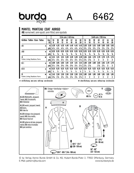 Patron Burda 6462 - Manteau