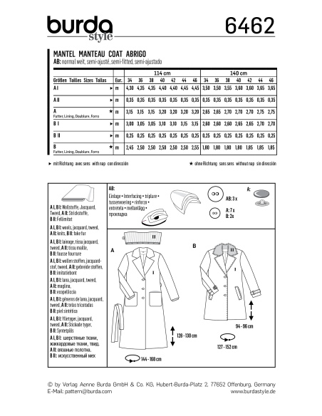 Patron Burda 6462 - Manteau