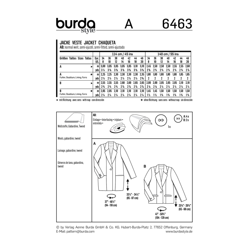 Patron Burda 6463 - Veste