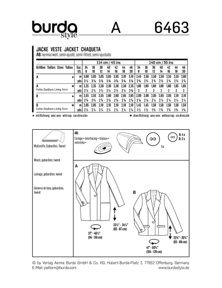 Patron Burda 6463 - Veste
