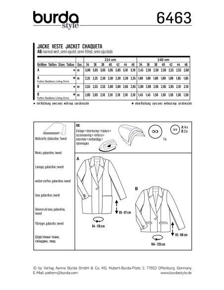 Patron Burda 6463 - Veste