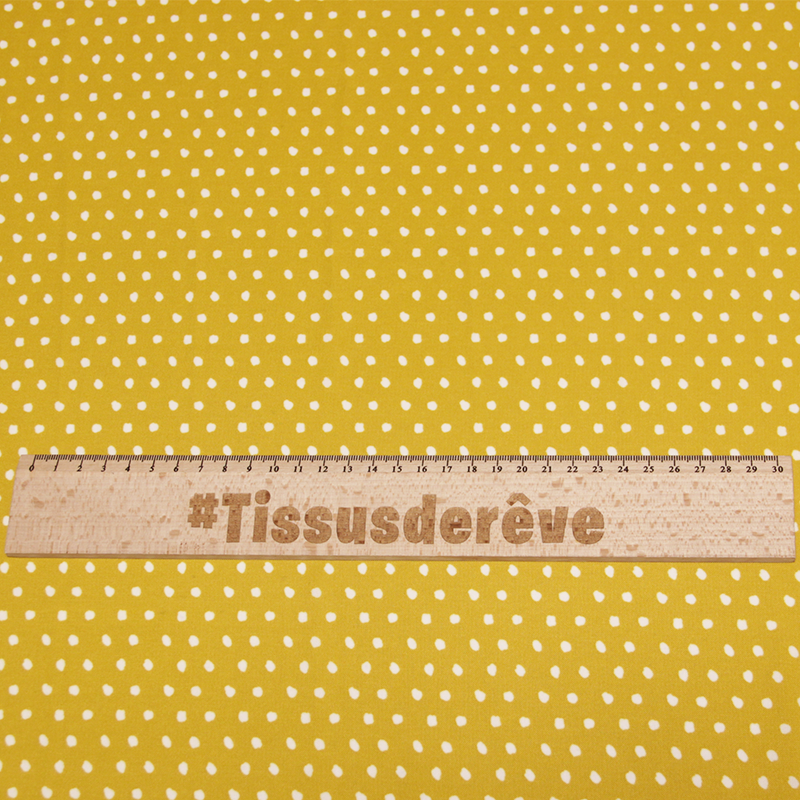 Coupon De Tissu Jersey Milano Fond Jaune Pois Blanc - 4 Pièces, 85x100 Cm