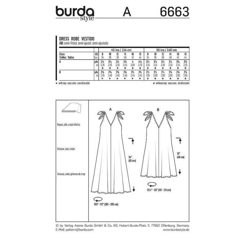 Patron Burda 6663 - Robe décolleté V et bretelles nouées