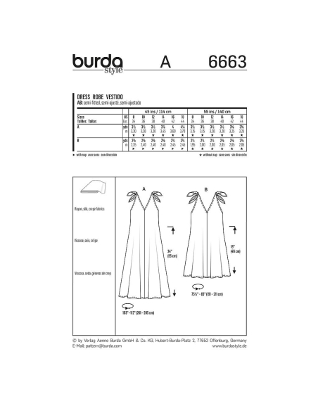Patron Burda 6663 - Robe décolleté V et bretelles nouées