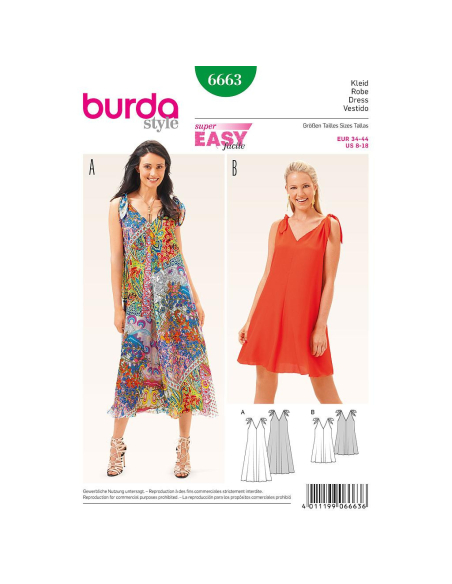 Patron Burda 6663 - Robe décolleté V et bretelles nouées