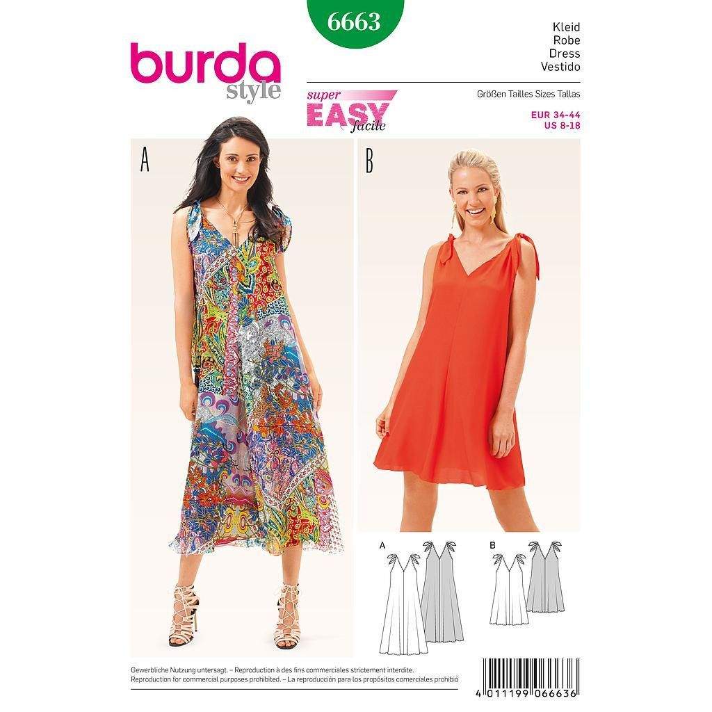 Patron Burda 6663 - Robe décolleté V et bretelles nouées