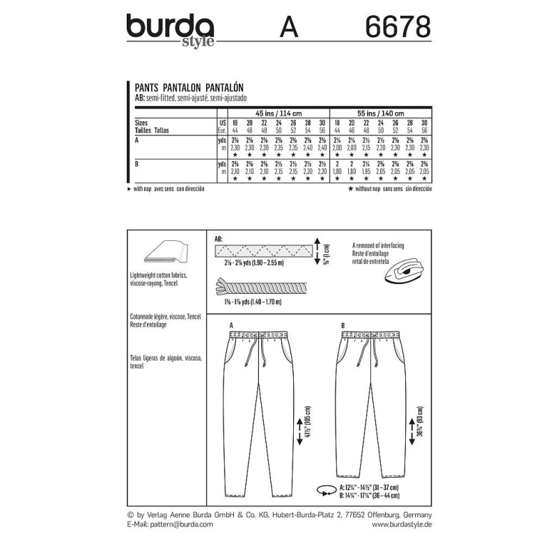 Patron Burda 6678 - Pantalon