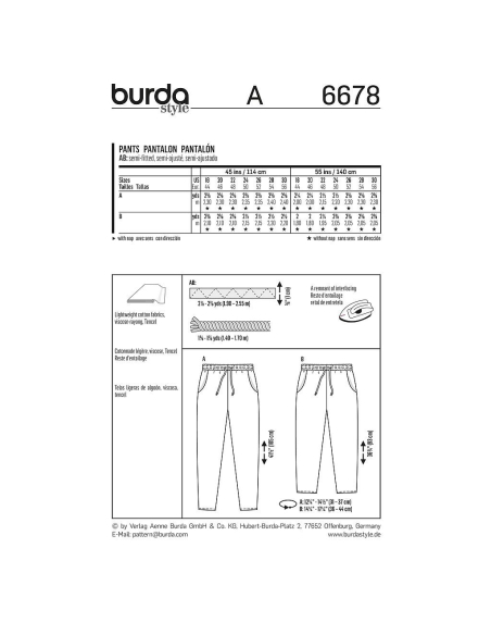 Patron Burda 6678 - Pantalon