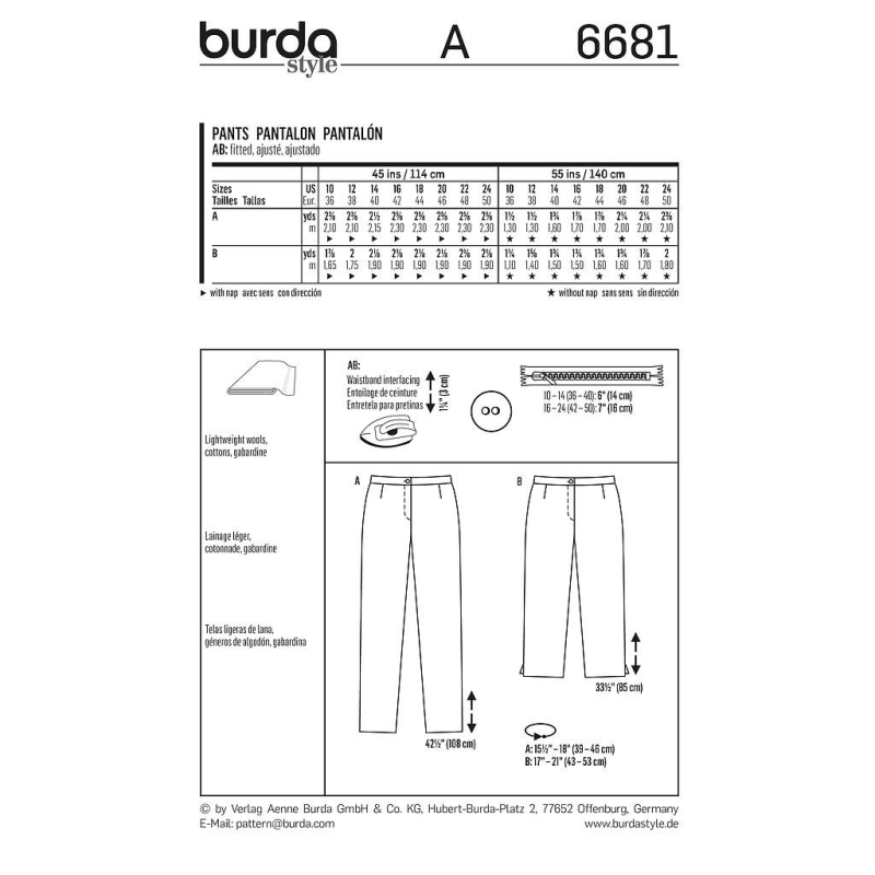 Patron Burda 6681 - Pantalon