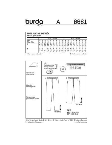 Patron Burda 6681 - Pantalon