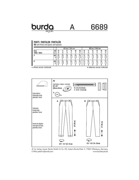 Patron Burda 6689 - Pantalon