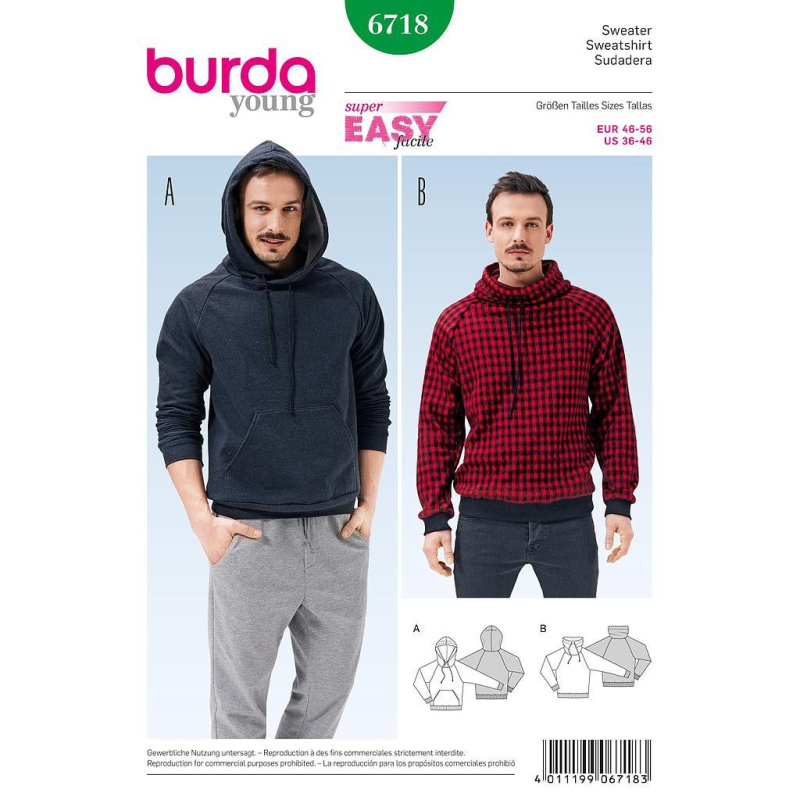Patron Burda 6718 - Sweatshirt Homme