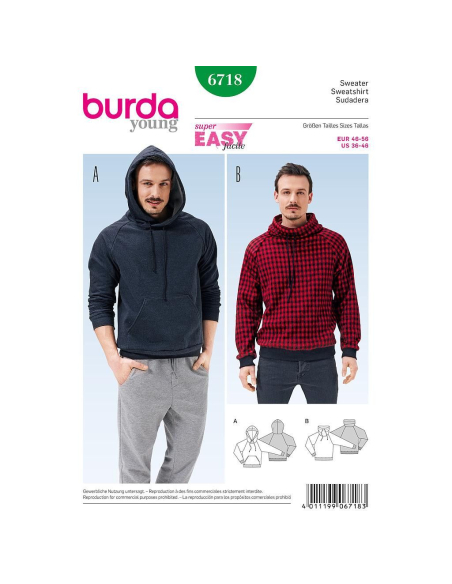 Patron Burda 6718 - Sweatshirt Homme