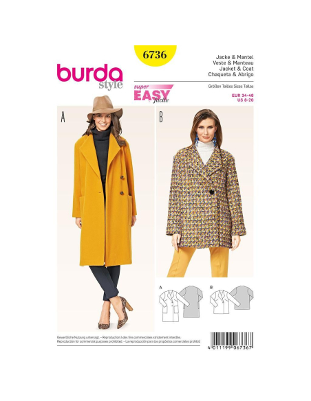 Patron Burda 6736 - Veste et manteau