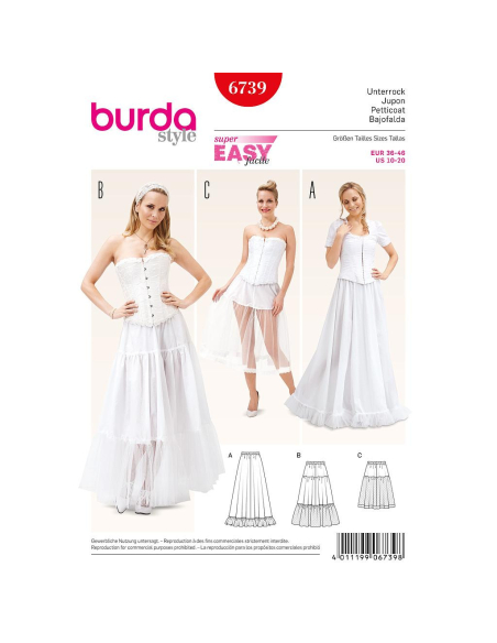 Patron Burda Carnaval 6739 - Déguisement Historique Jupon Femme