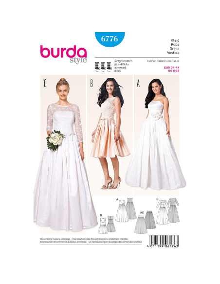 Patron Burda 6776 - Robe de mariée et robe de soirée
