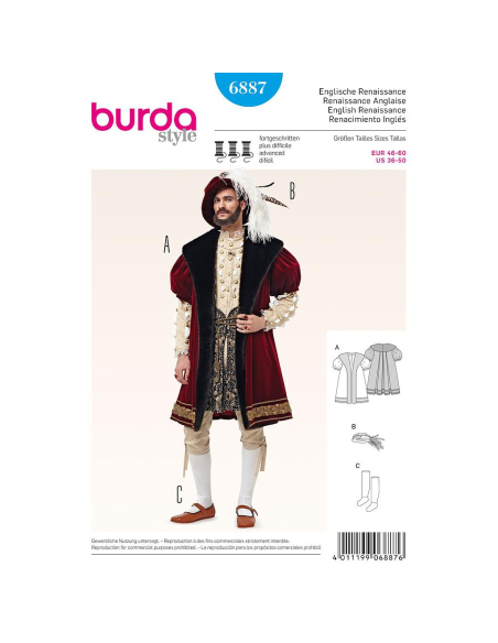 Patron Burda Carnaval 6887 - Déguisement Historique Renaissance anglaise