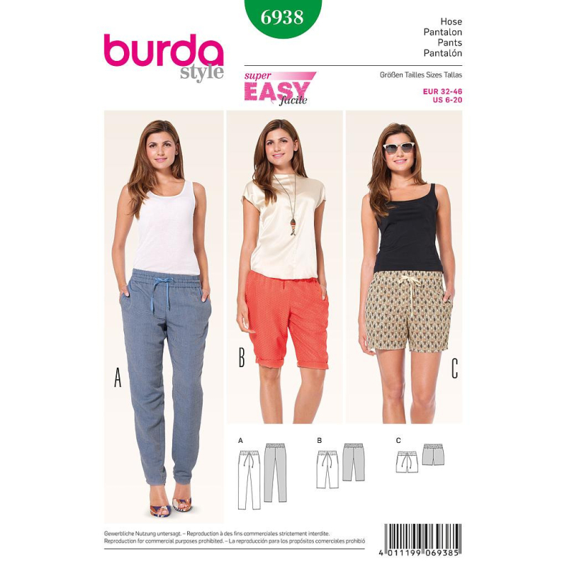 Patron Burda 6938 - Pantalon et shorts