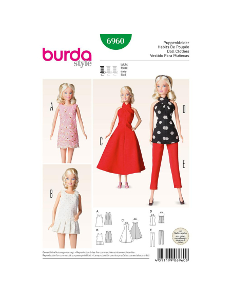 Patron Burda 6960 - Idée Creative Habits de poupée