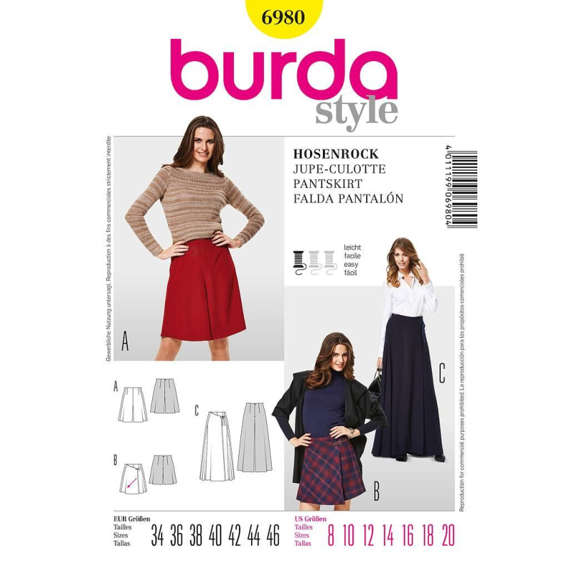 Patron Burda 6980 - Jupe - culotte