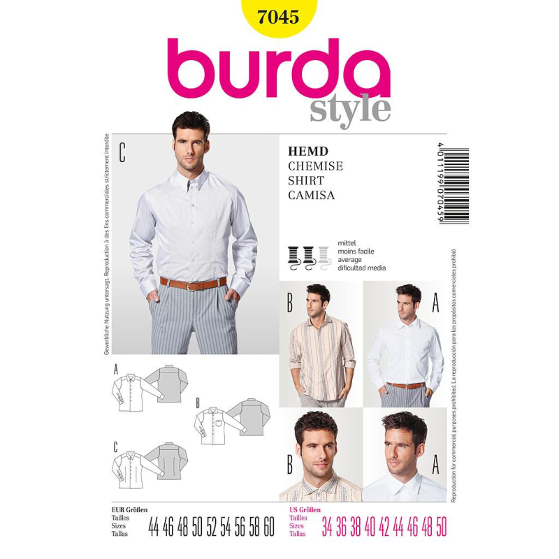 Patron Burda 7045 - Chemise homme