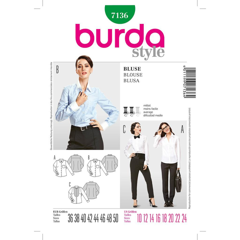 Patron Burda 7136 - Chemisier, Blouse