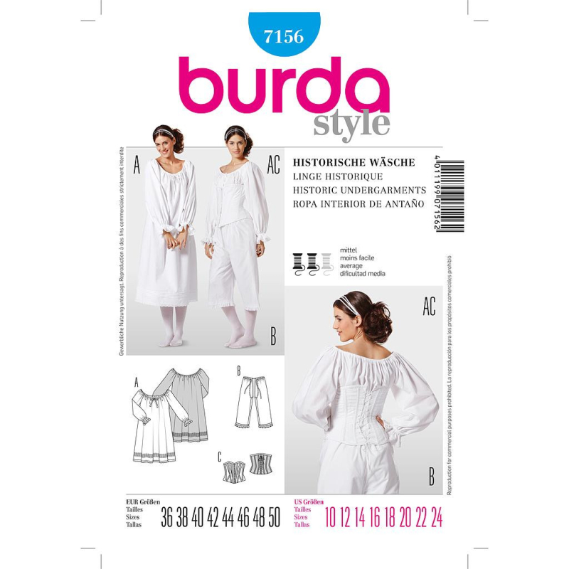 Patron Burda Carnaval 7156 - Déguisement Historique Sous - Vêtements