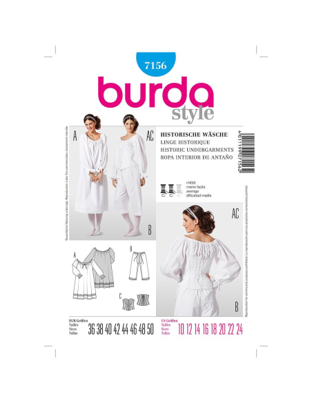 Patron Burda Carnaval 7156 - Déguisement Historique Sous - Vêtements