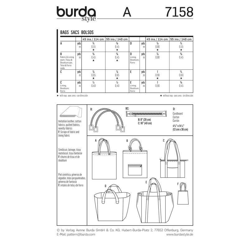 Patron N°7158 Burda - Sacs