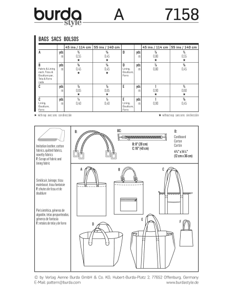 Patron N°7158 Burda - Sacs