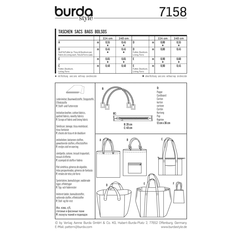 Patron N°7158 Burda - Sacs