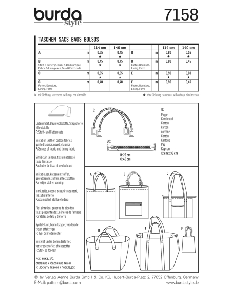 Patron N°7158 Burda - Sacs